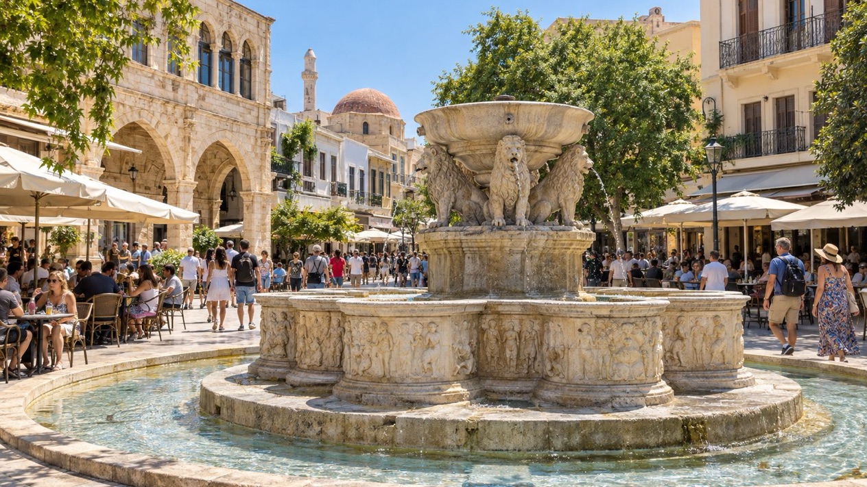Lions Square in Heraklion in summer