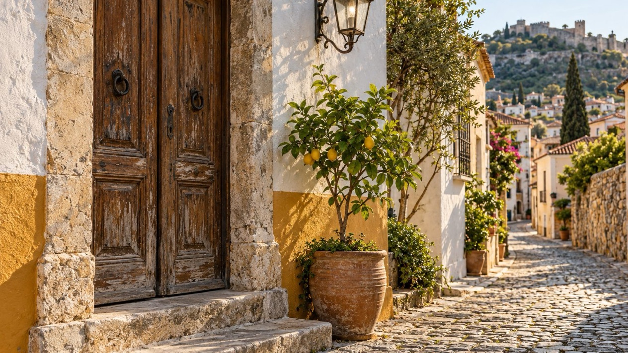 A house doorway in old Kalamata, on a summer afternoon