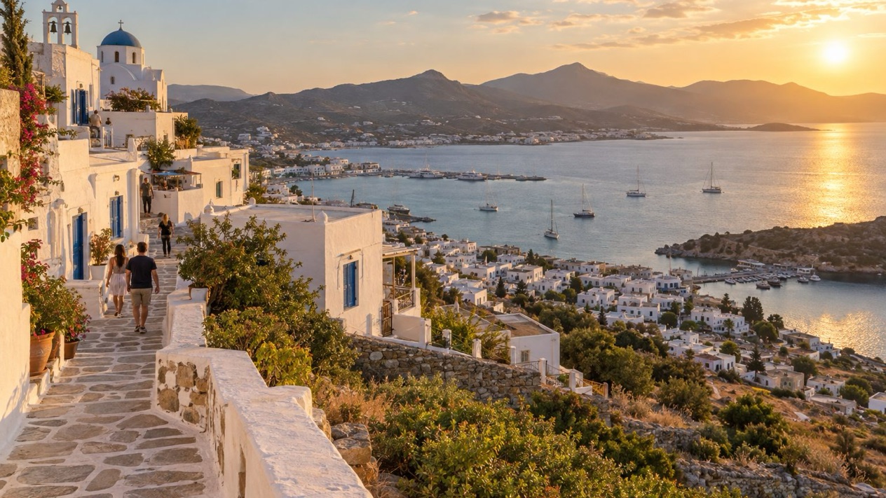 View of Adamas bay from Plaka in autumn