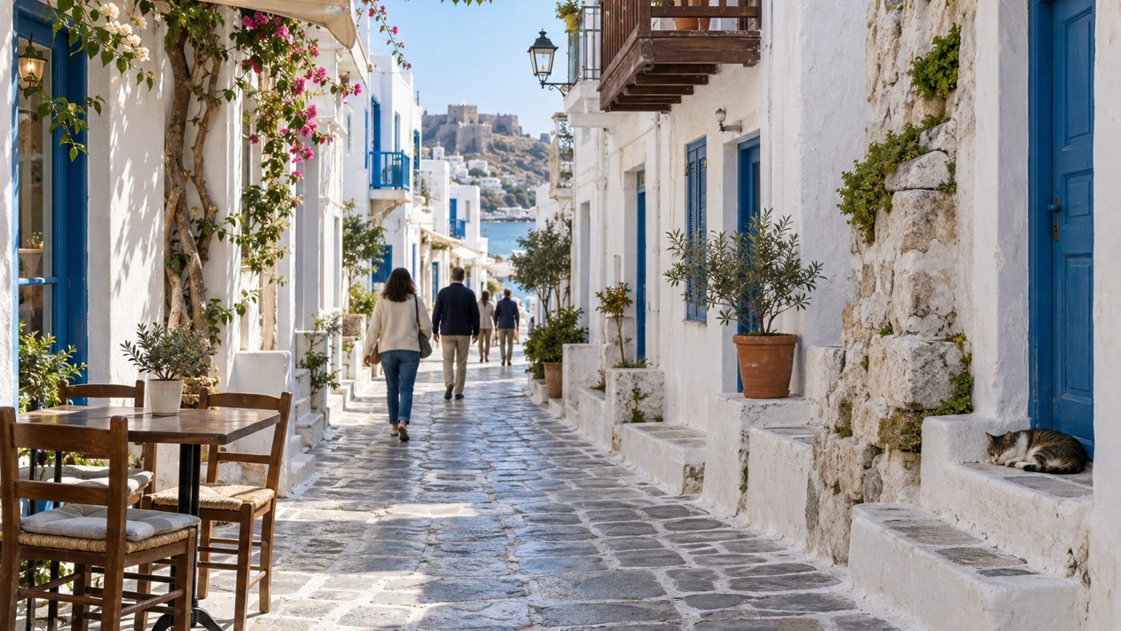 A quiet street in Naxos in spring