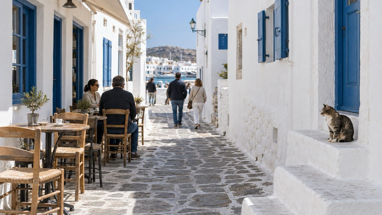 A lane in Naoussa in Paros in spring