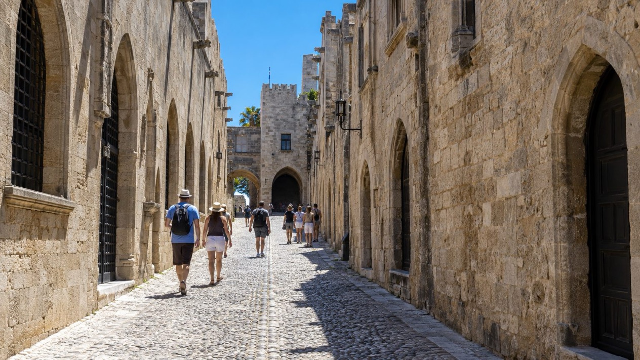 The Street of the Knights, in Rhodes Old Town, in summer