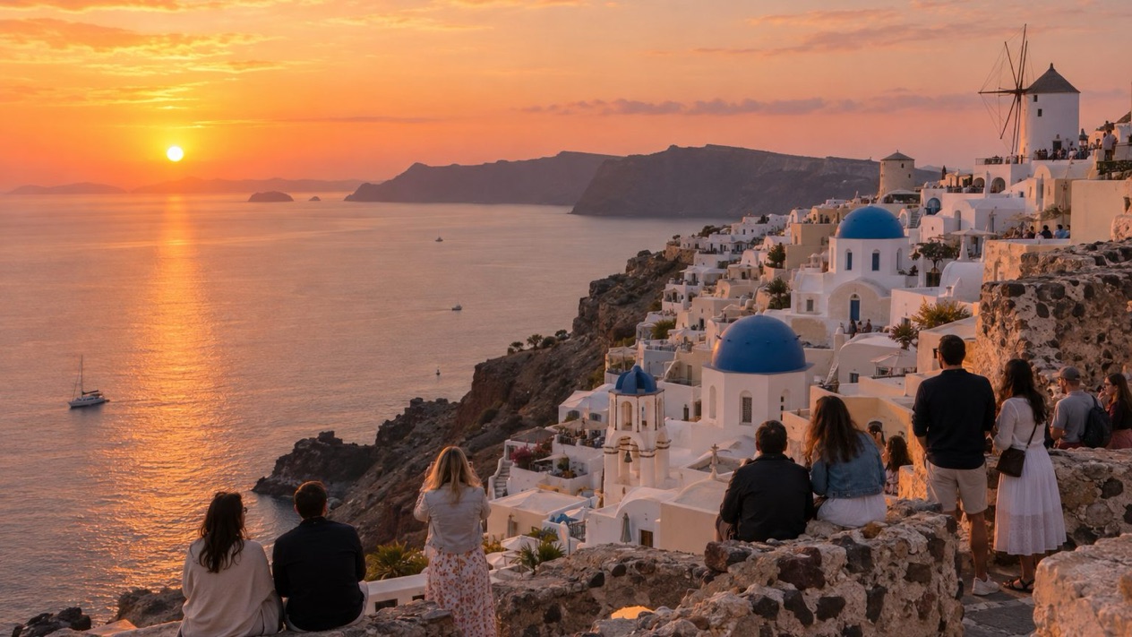 Sunset in Oia, on a spring evening