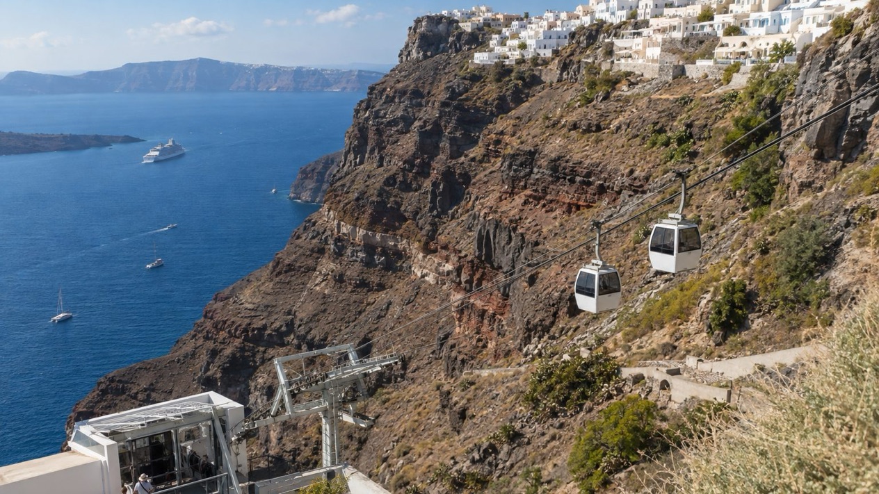 The Santorini cable car, on an autumn afternoon