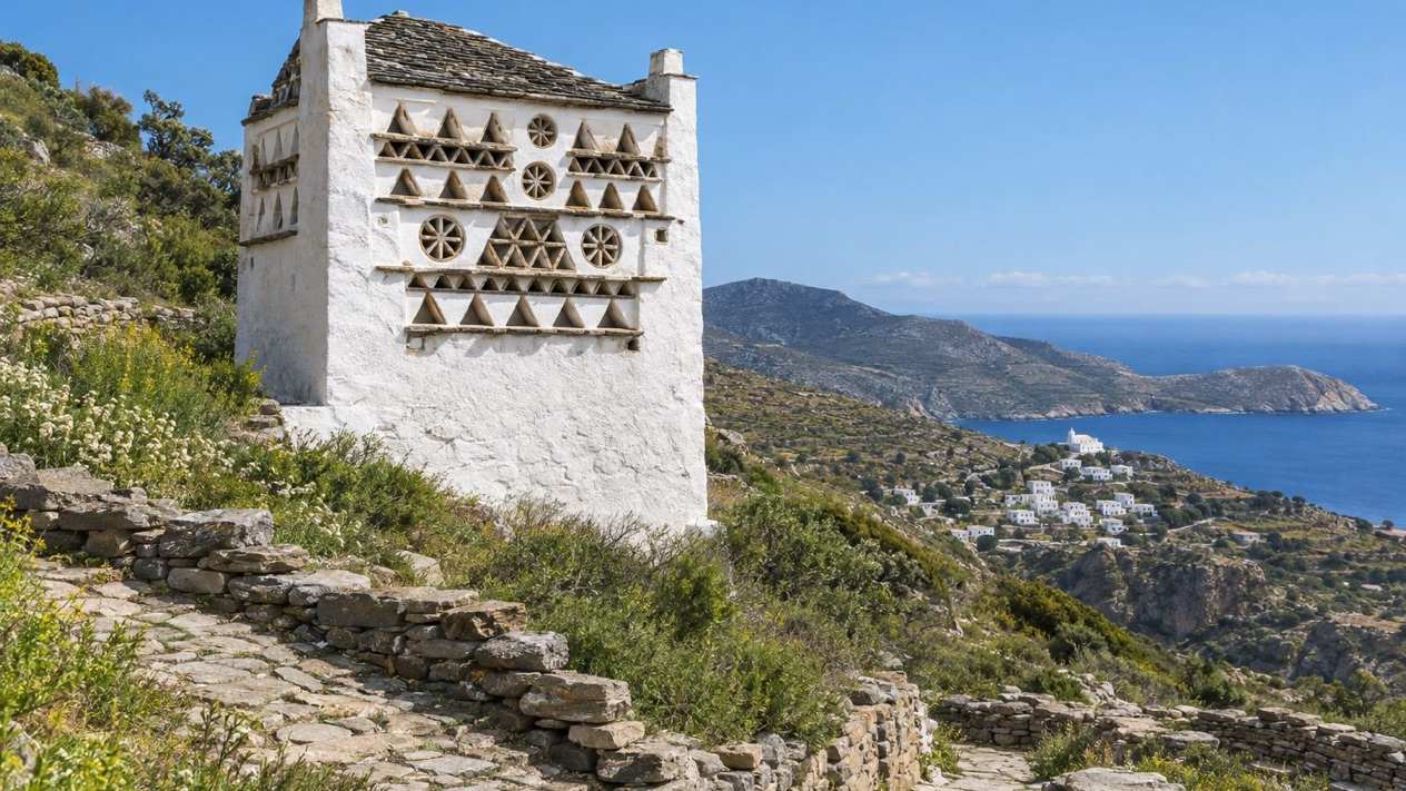 A traditional dovecote in Sifnos on a hill in spring