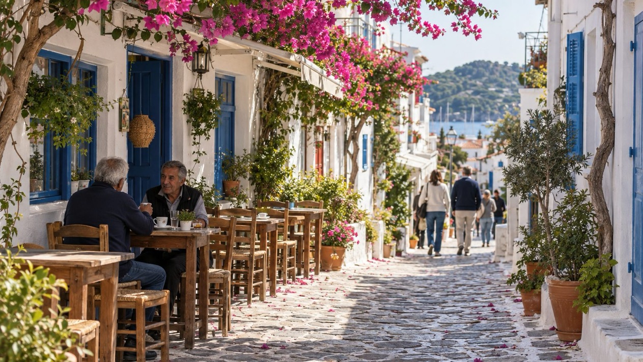 An alley in old Skiathos, on a spring morning
