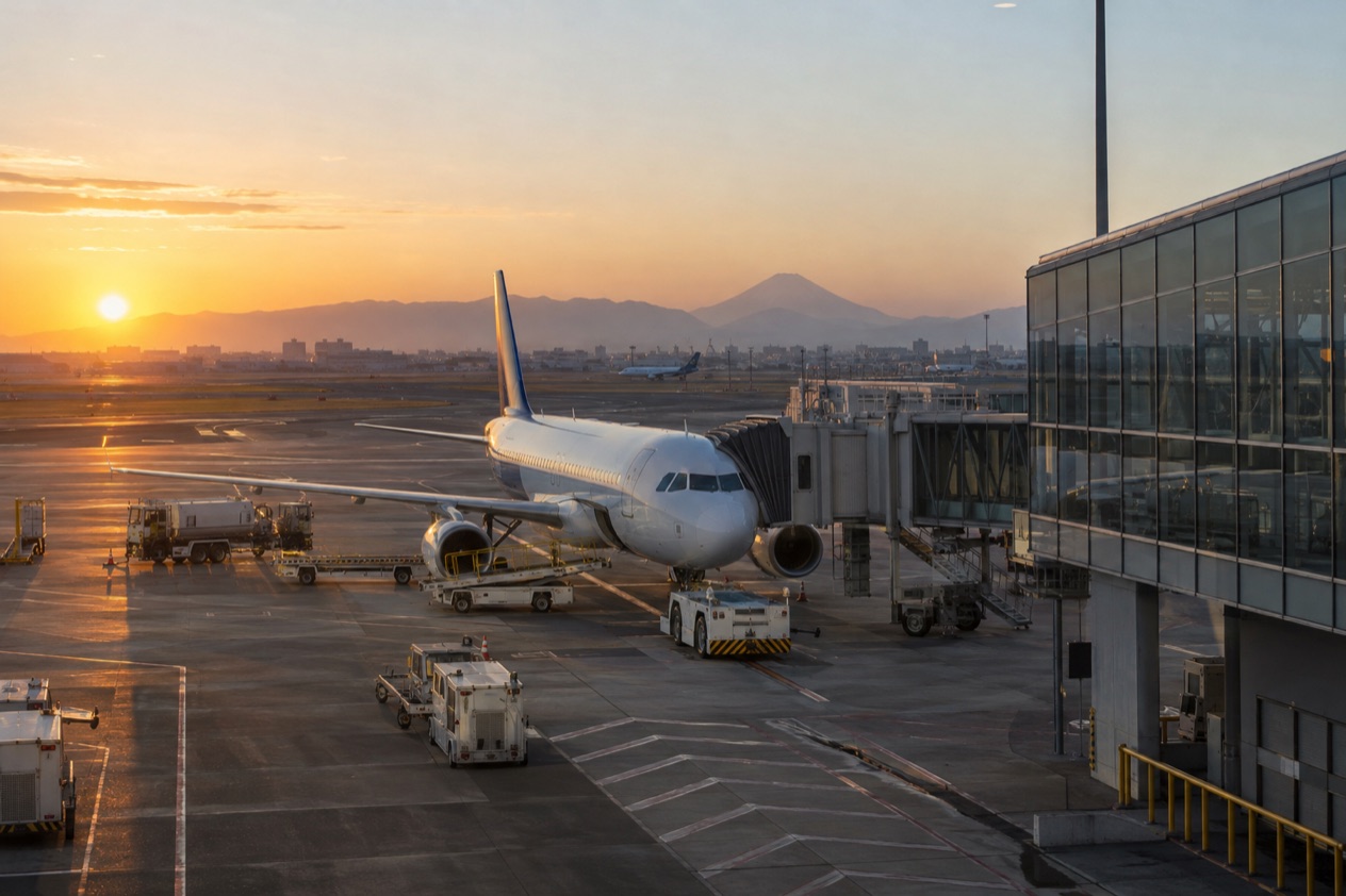 A jet at a Japanese airport