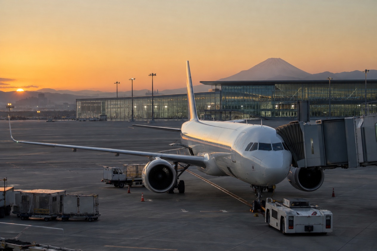 A jet at a Japanese airport