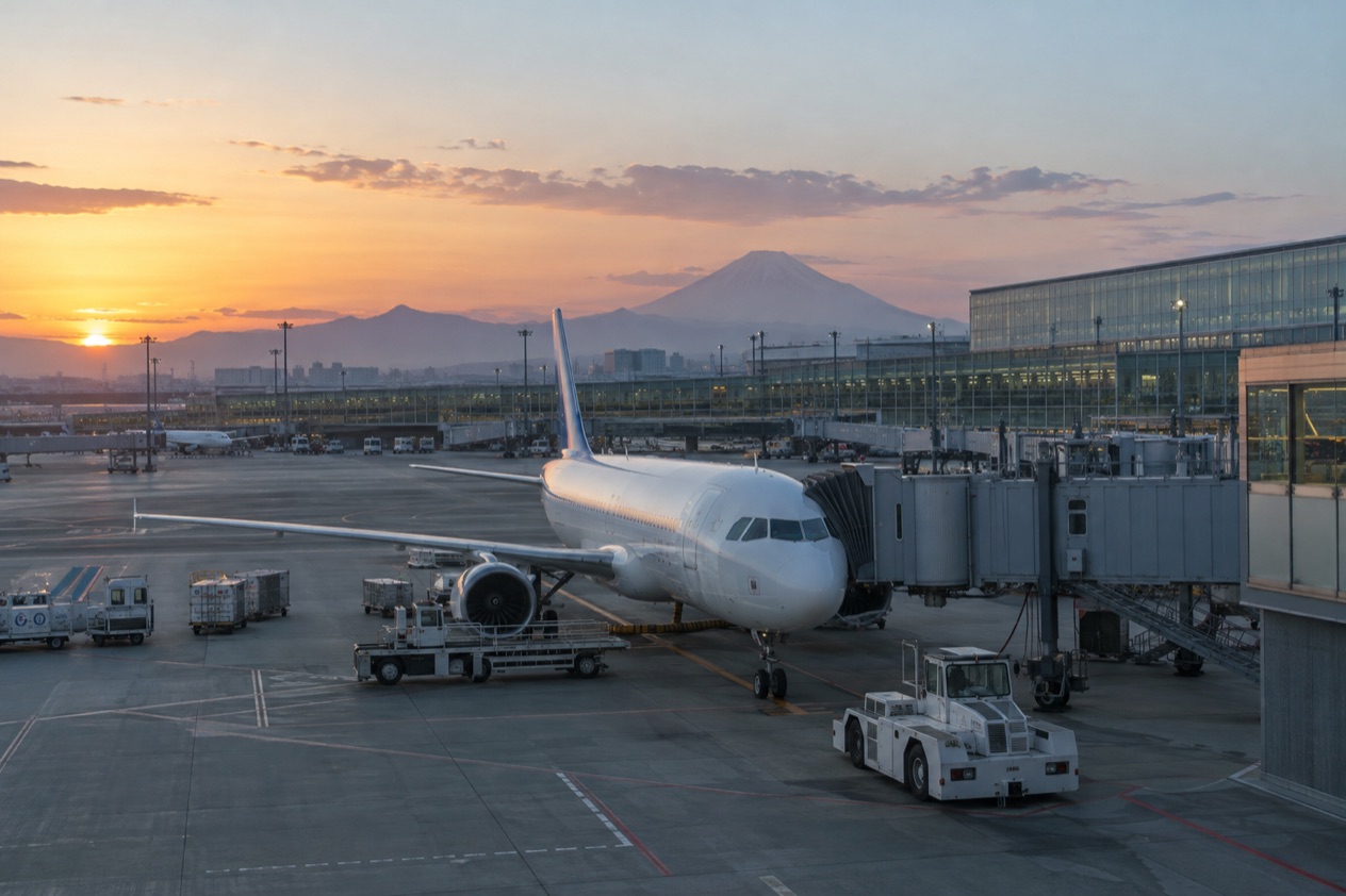 A jet at a Japanese airport