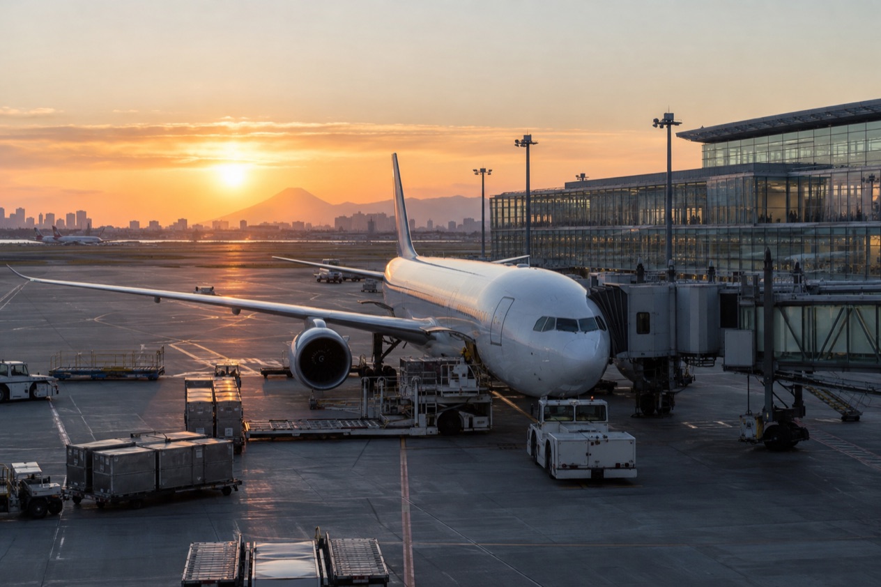 A jet at a Japanese airport