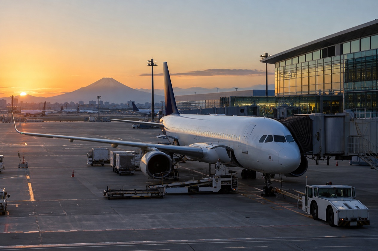 A jet at a Japanese airport
