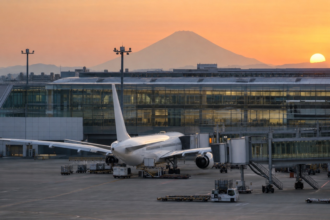 A jet at a Japanese airport