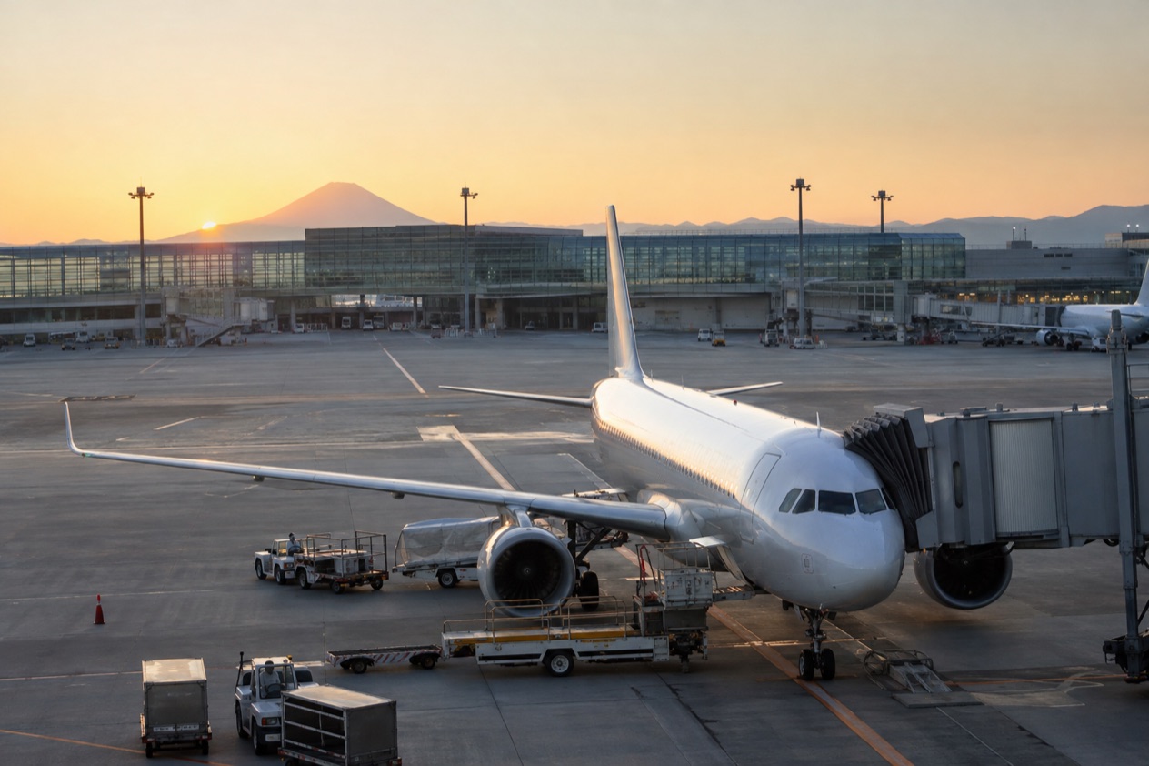 A jet at a Japanese airport