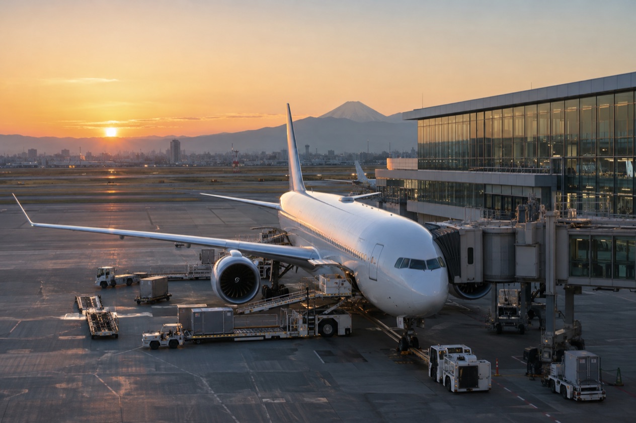 A jet at a Japanese airport