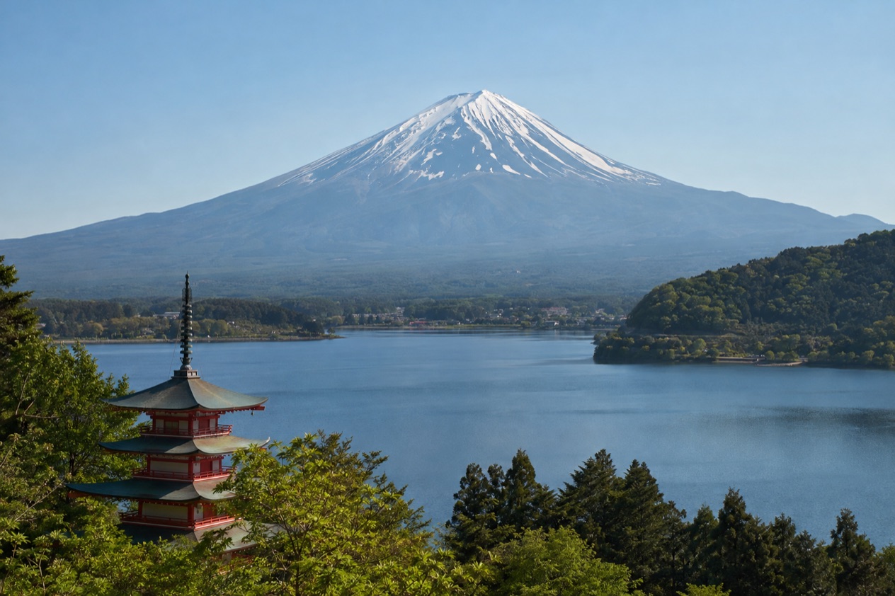 Mount Fuji and the Japanese countryside