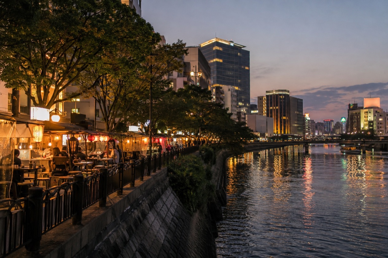 Food stalls along the river in Fukuoka