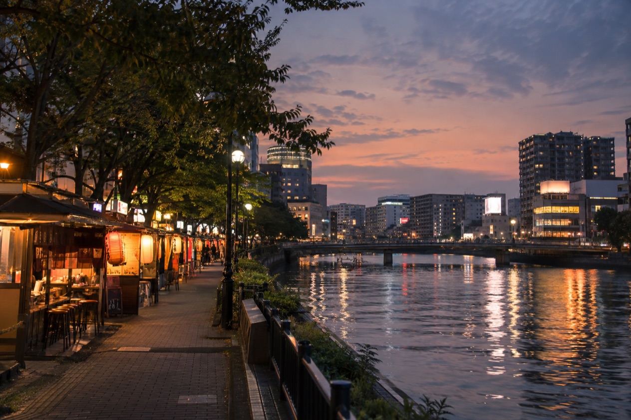 Food stalls along the river in Fukuoka
