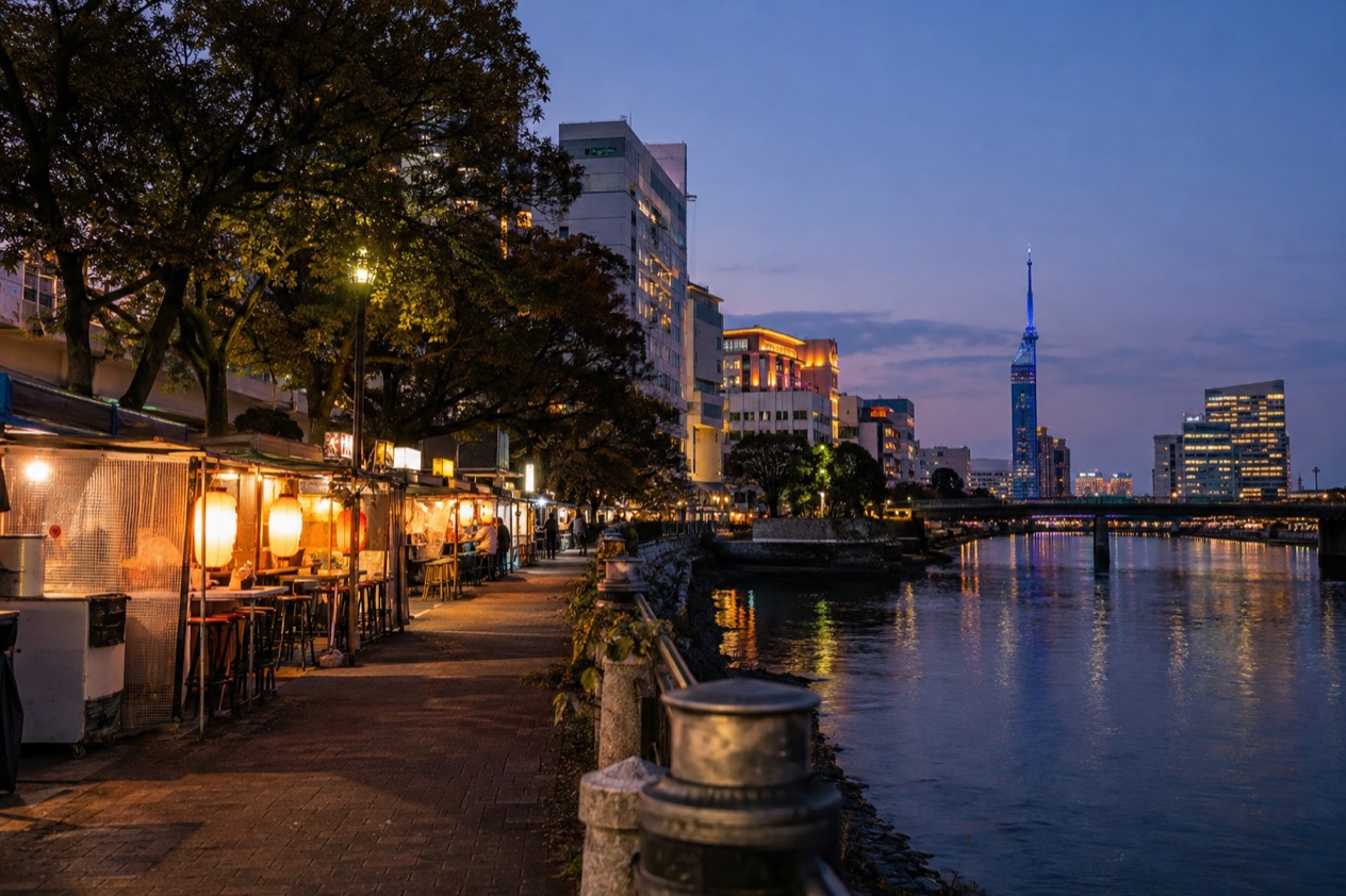 Food stalls along the river in Fukuoka