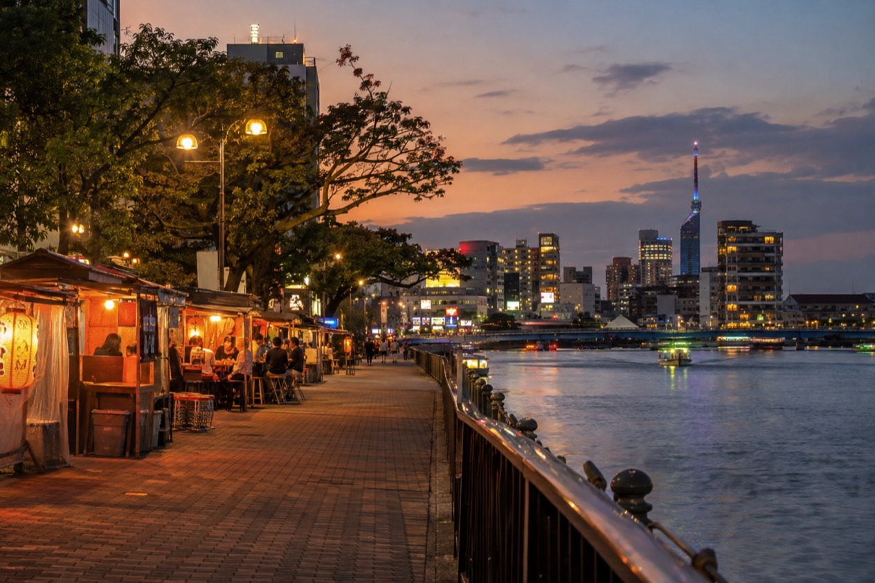 Food stalls along the river in Fukuoka