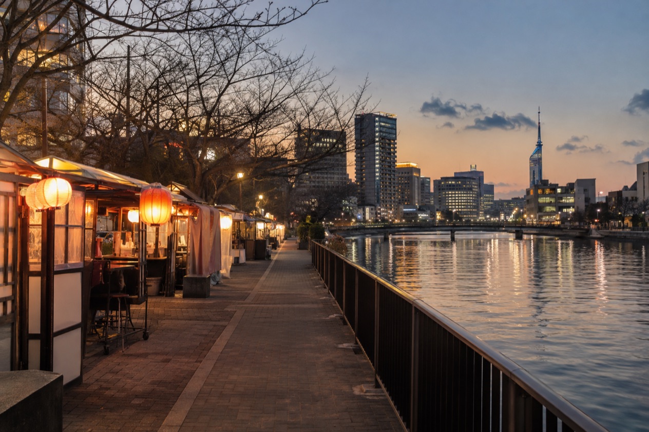 Food stalls along the river in Fukuoka in winter