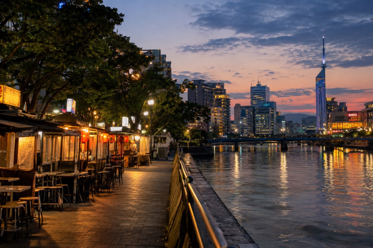 Food stalls along the river in Fukuoka