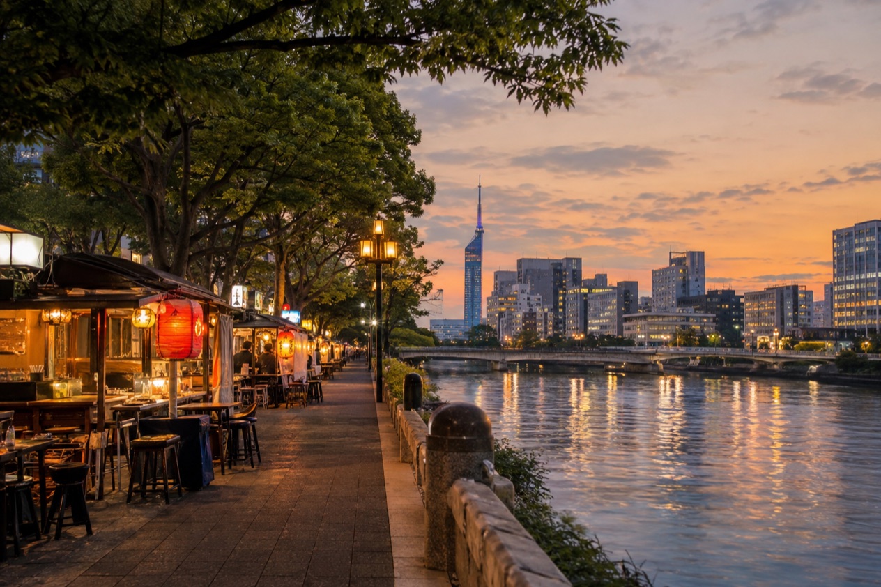 Food stalls along the river in Fukuoka in summer