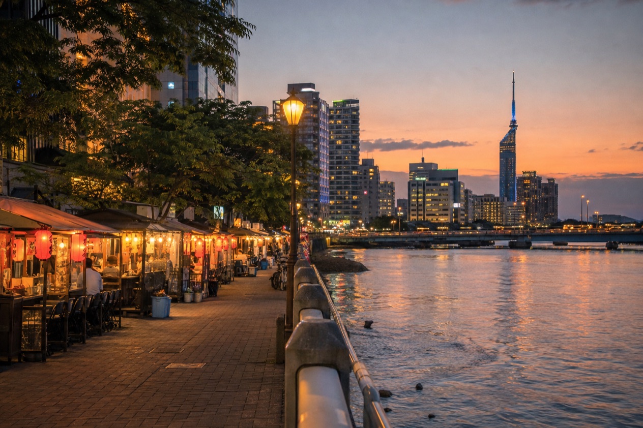 Food stalls along the river in Fukuoka