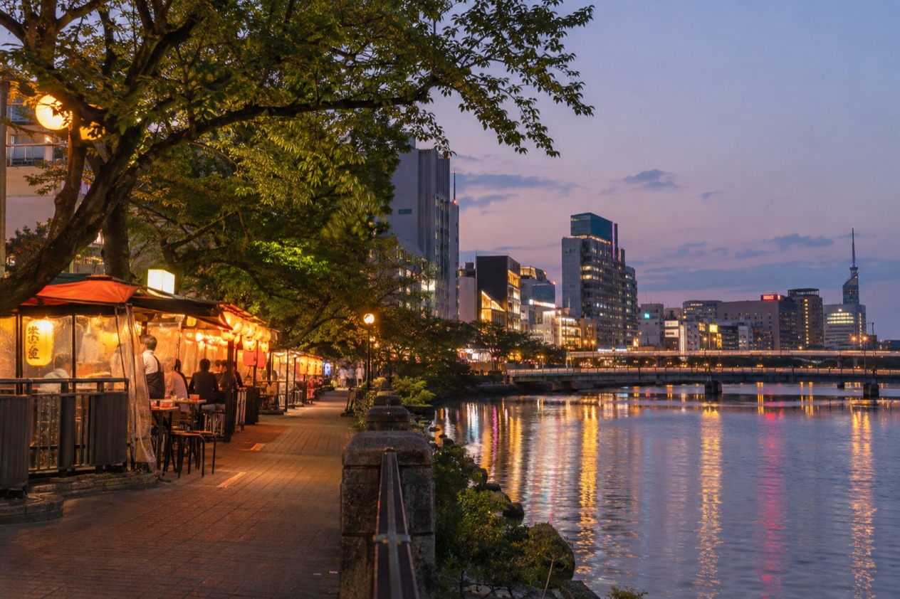 Food stalls along the river in Fukuoka in spring