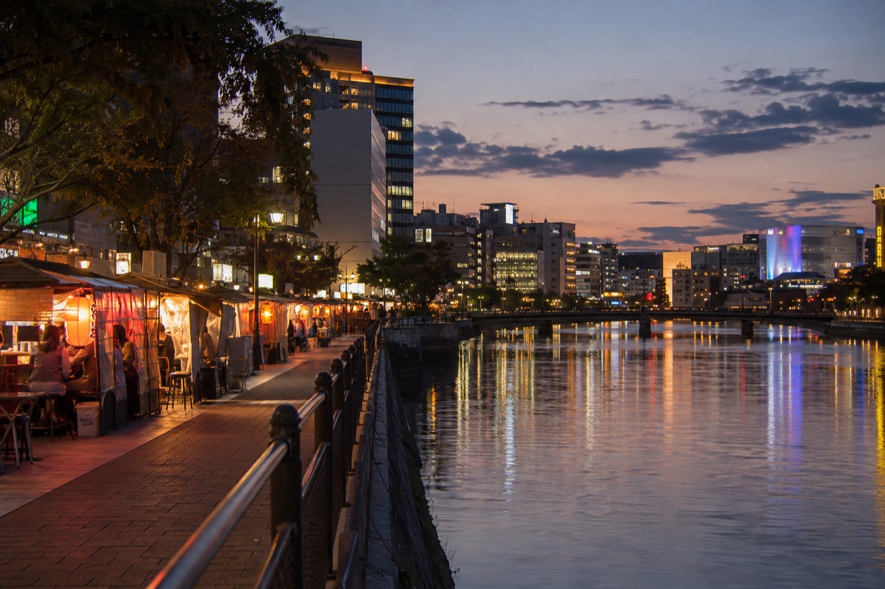 Food stalls along the river in Fukuoka