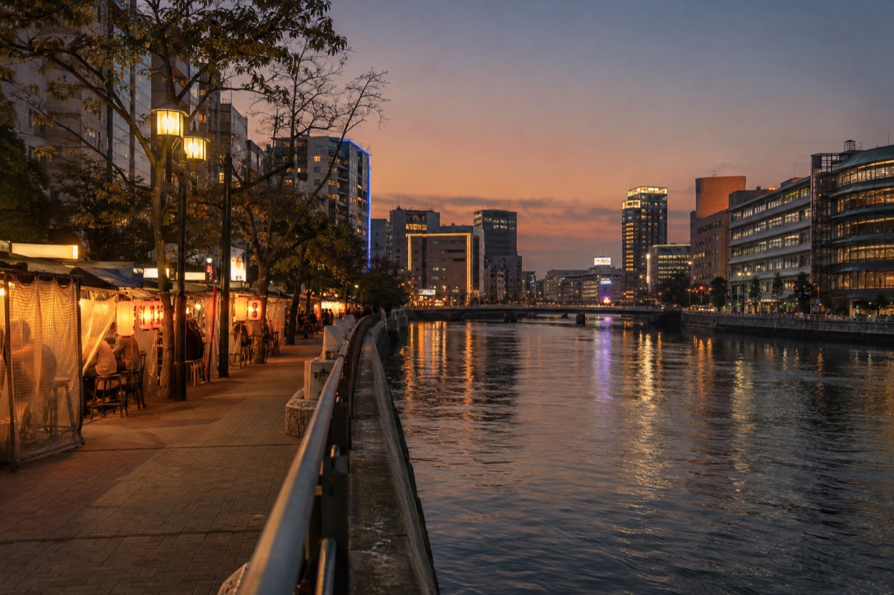 Food stalls along the river in Fukuoka