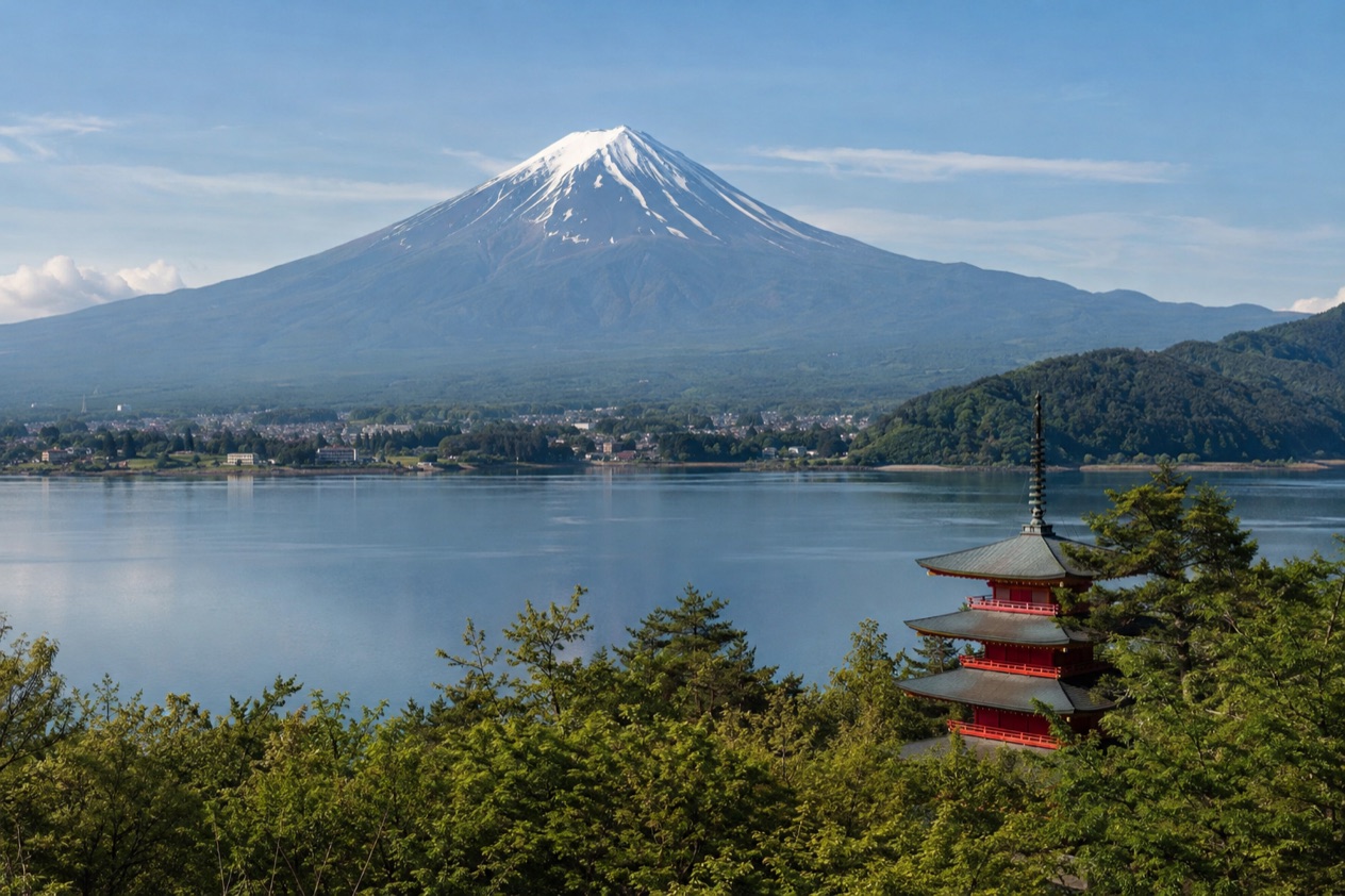 Mount Fuji and the Japanese countryside
