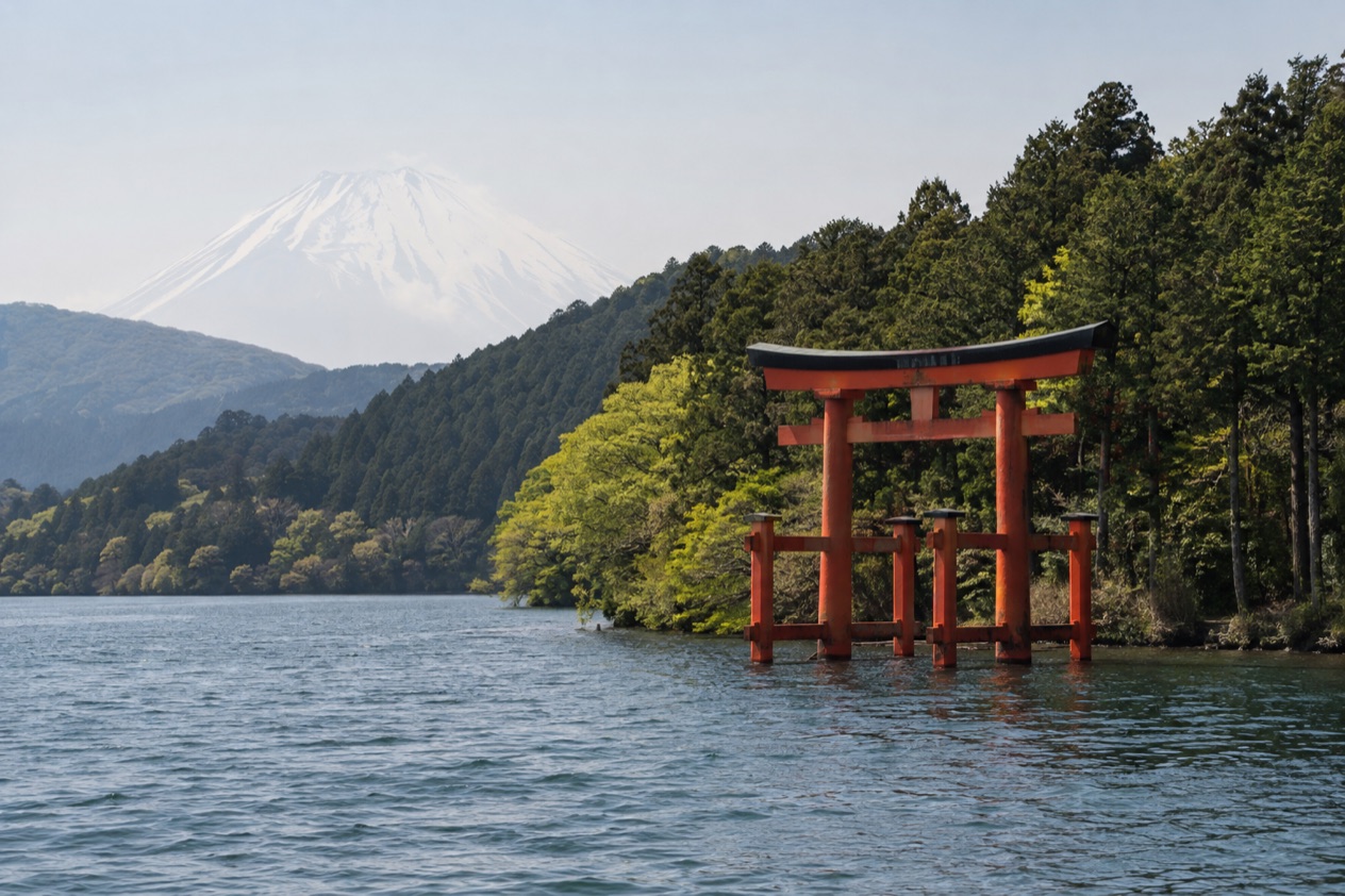 Lake Ashi in Hakone in spring