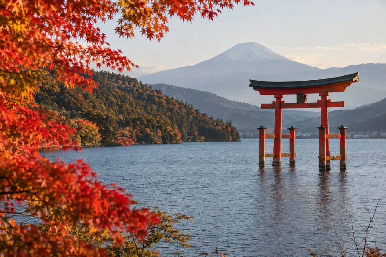 Lake Ashi in Hakone in autumn