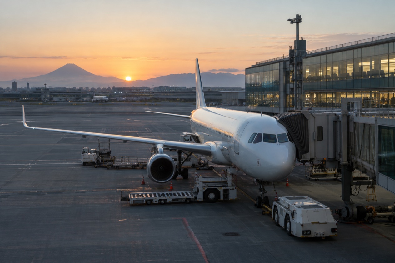 A jet at a Japanese airport