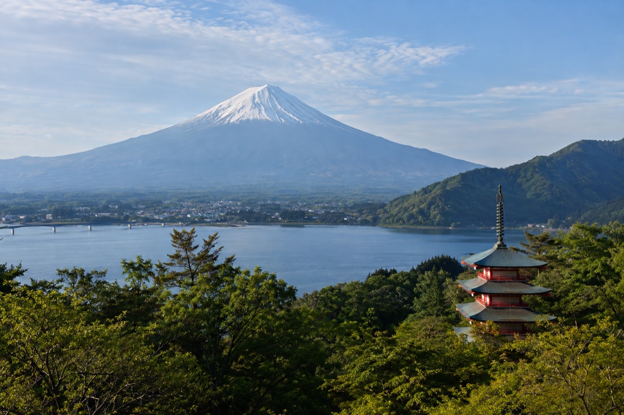 Mount Fuji and the Japanese countryside
