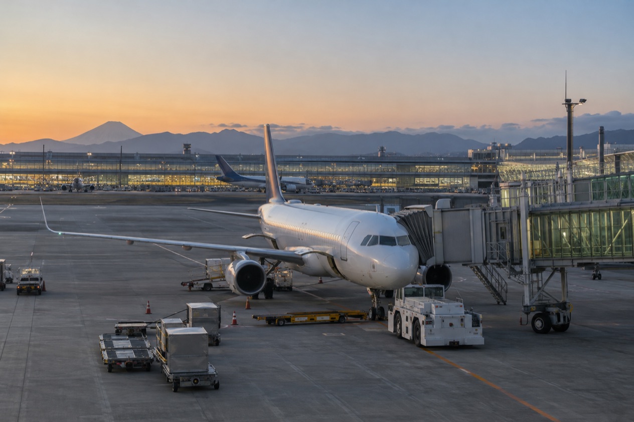 A jet at a Japanese airport