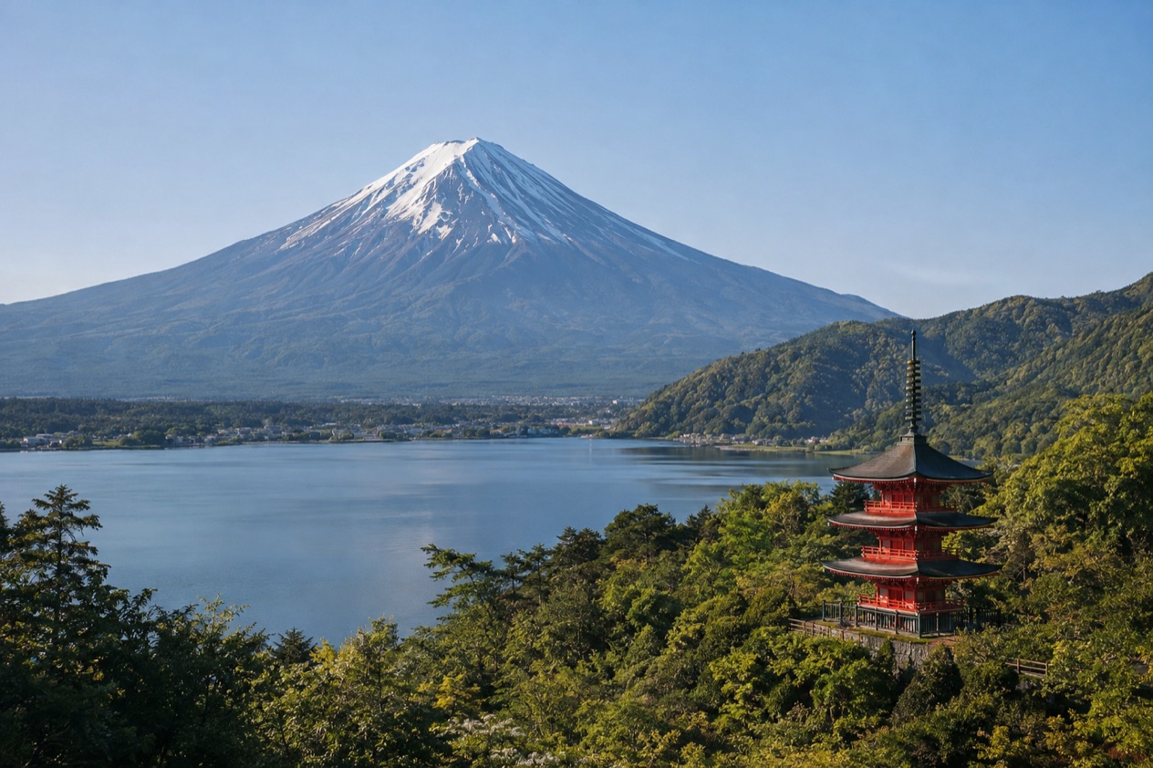 Mount Fuji and the Japanese countryside