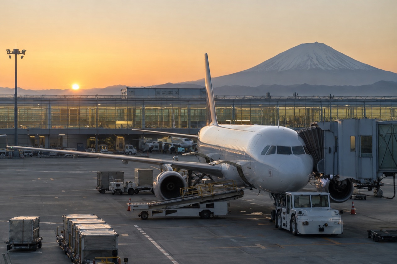 A jet at a Japanese airport