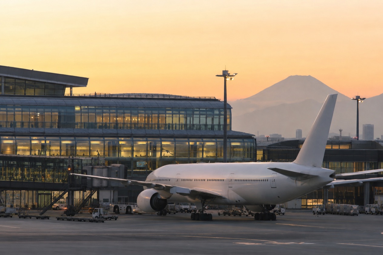 A jet at a Japanese airport