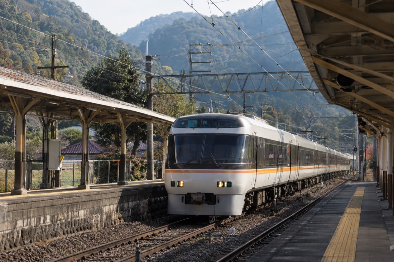 A train arriving at a station in Japan