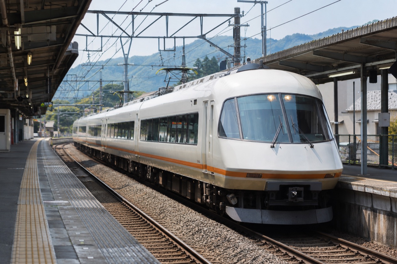 A train arriving at a station in Japan