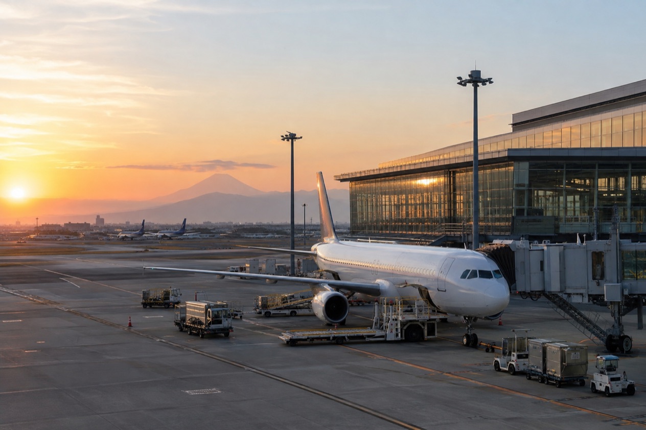 A jet at a Japanese airport