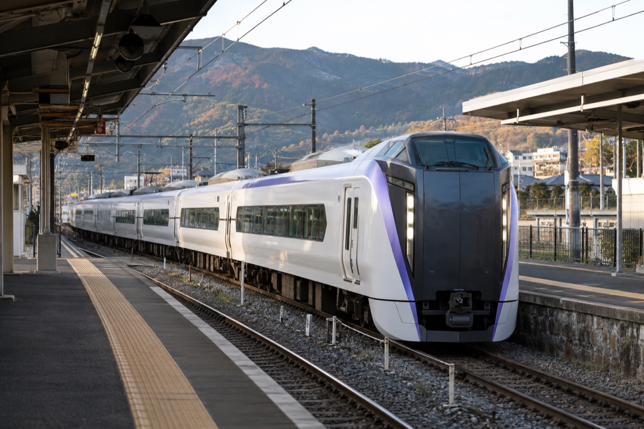 A train arriving at a station in Japan