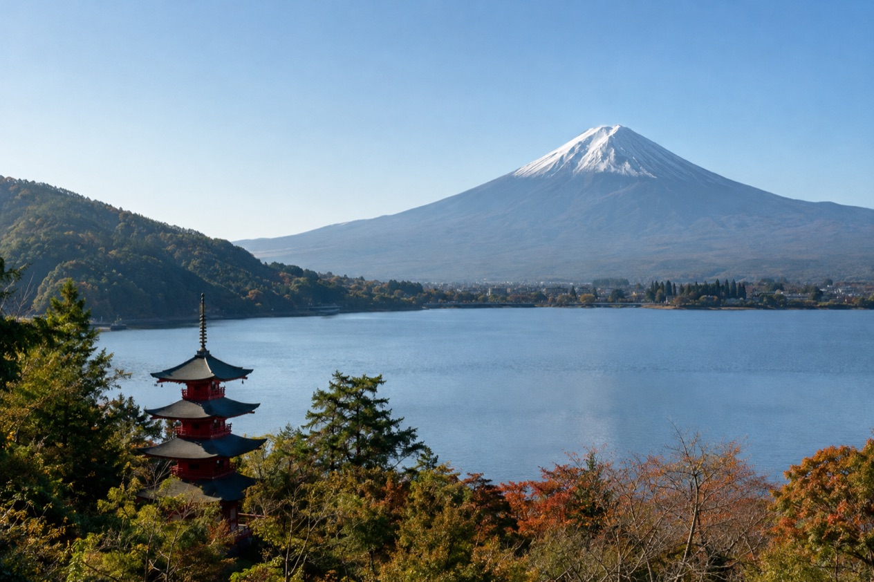 Mount Fuji and the Japanese countryside