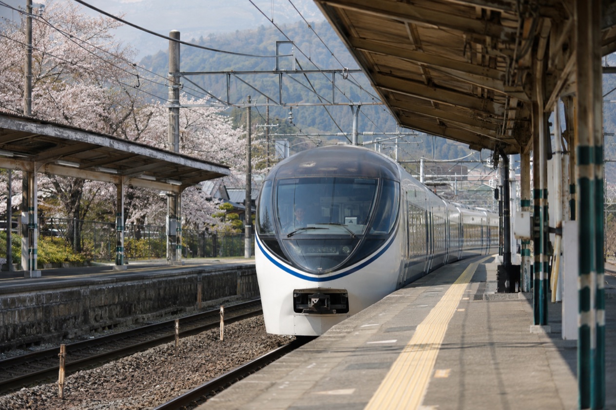 A train arriving at a station in Japan
