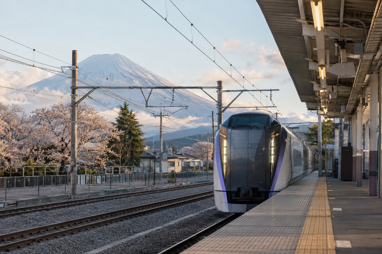A train arriving at a station in Japan