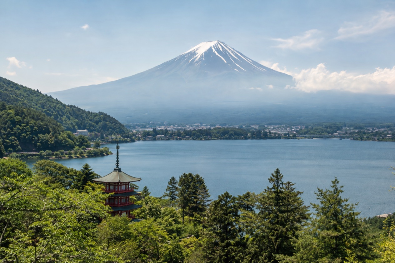 Mount Fuji and the Japanese countryside in summer