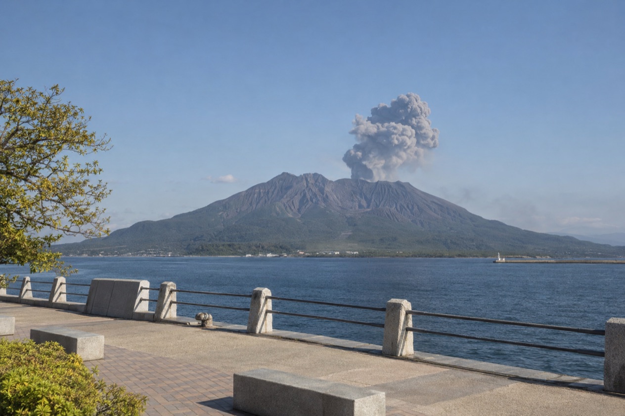 Sakurajima across the bay from Kagoshima