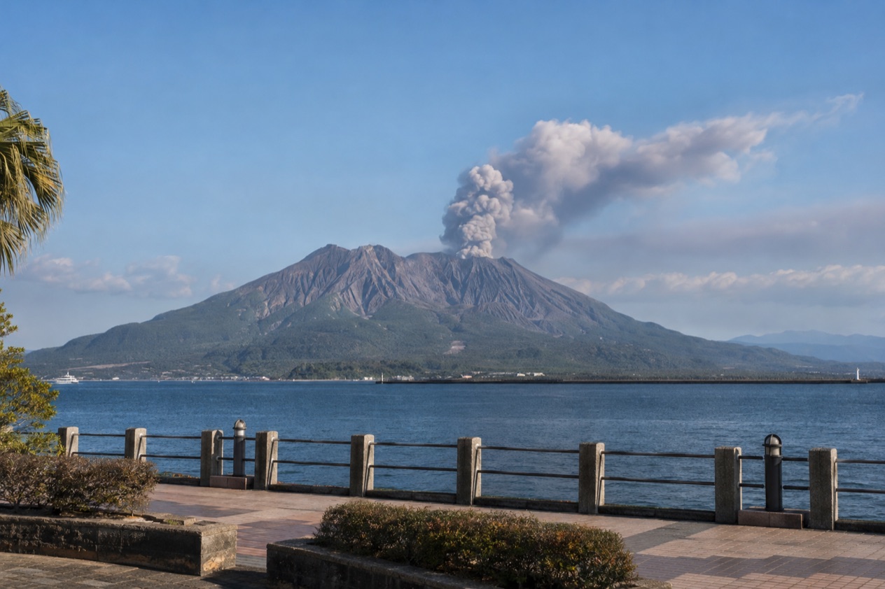 Sakurajima across the bay from Kagoshima