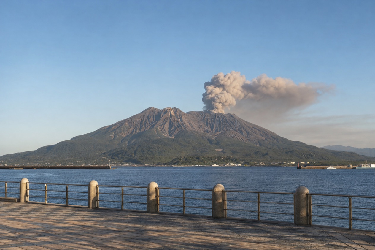 Sakurajima across the bay from Kagoshima